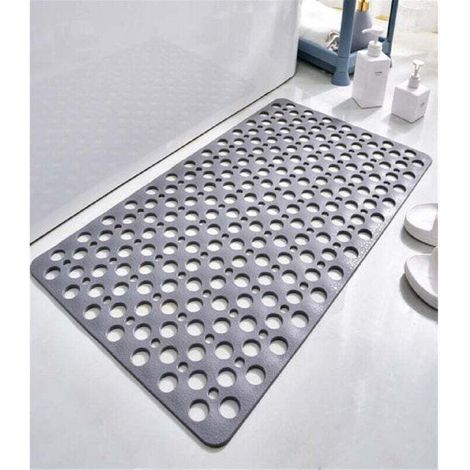 Tapis de douche antidérapant et antibactérien en TPE, 75 x 43 cm, tapis de bain, tapis de sol, anti-moisissure et lavable en machine pour douche ou baignoire, trous ronds, gris.