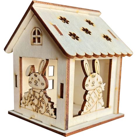 Maison En Bois - Kit De Loisirs Créatifs Pour Pâques - Décoration Laser Découpée - Ornements Œufs Et Lapins - Peinture Manuelle - 1 Pièce (1/5)