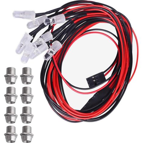 luces LED para coches RC, faros delanteros y traseros, accesorio RC, 4 blancas de 5 mm, 4 rojas de 5 mm, para coches RC, camiones y crawlers de control remoto 1/8 y 1/10. (1/5)