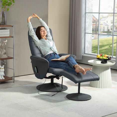 Sillón de masaje con reposapiés, silla ergonómica con 10 puntos de vibración, polipiel, 76 x 81 x 105 cm, gris oscuro. (1/5)