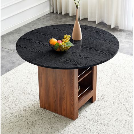 Runder Esstisch mit Stauraum 100 cm MDF Walnuss Schwarz OKMYHOME (1/5)