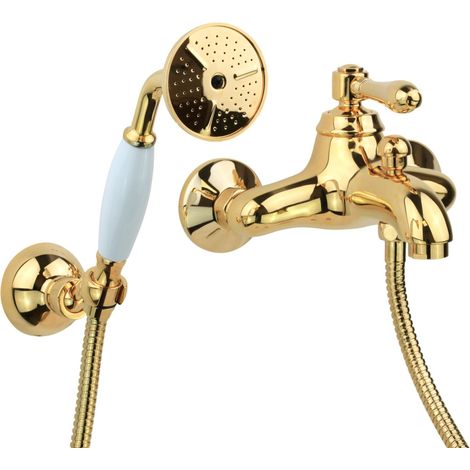 Miscelatore vasca a parete modello retrò colore oro completo di set doccia Gattoni Oxford 3100/31D0 Oro