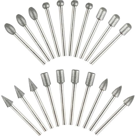 Diamant Fräser Set, 20 Stück Diamant Frässtifte Schleifstifte für Dremel Rotationswerkzeug Zubehör mit 1/8" Schaft für Stein Glas Keramik Schnitzen, Schleifen, Polieren, Gravieren (1/5)