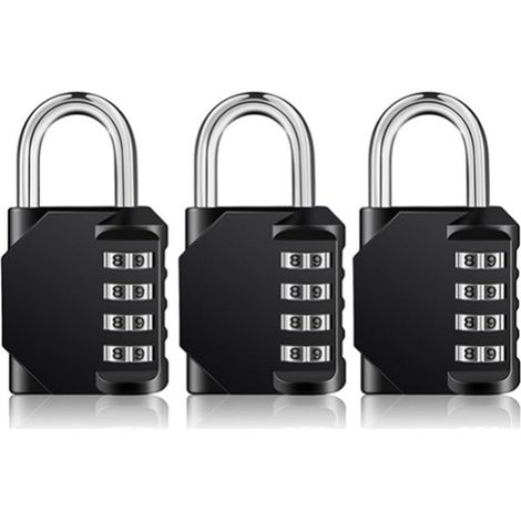 Cadenas à combinaison, lot de 3, 4 chiffres, alliage de zinc, étanche et résistant aux intempéries, pour salle de sport, boîte à outils et portail de jardin, noir (1/5)