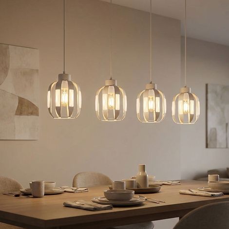 Pendelleuchte Hängelampe Wohnzimmerlampe Höhenverstellbar Weiß Metall L 100 cm (1/5)
