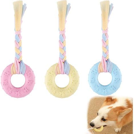 3-Piece Puppy Toy Set in Rope and Rubber, Teething Toys for Dogs, Chew Rings, Soothe Itching and Promote Dental Health, Circular (1/5)