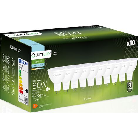 10x LED-Lampe GU5.3 Strahler MR16 8W = 80W 720lm 6500K Kaltweiß 120° 12V LUMILED