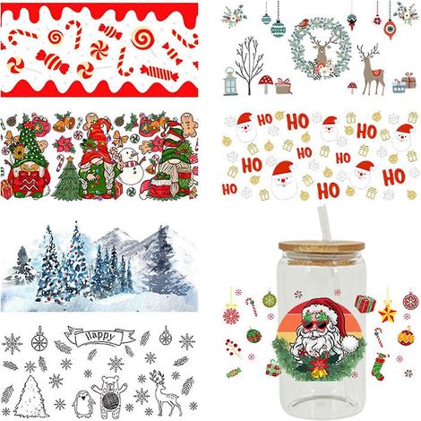 pegatinas navideñas de transferencia UV DTF, pegatinas de Papá Noel para frotar, pegatinas navideñas de dibujos animados para vasos y tazas, decoración navideña. (1/5)