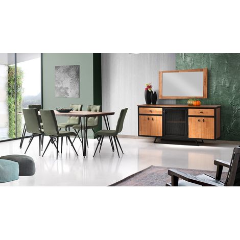 Comedor completo TIMBER con 4 sillas madera y metal negro (1/4)