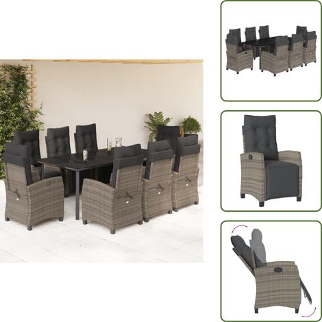 Chaise de jardin avec coussin - vidaXL Ensemble à manger de jardin 9 pcs coussins gris résine tressée - Chaise de jardin réglable (1/5)