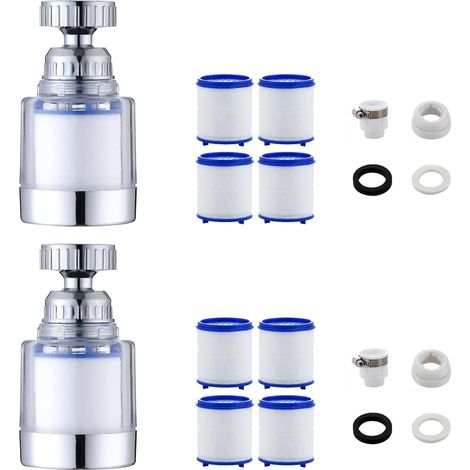 2 Stück Wasserhahn Filter Transparenter, 360° Wasserhahn Filter, mit 8 Stück Filterelement Und Universaladapter, Wasserfilter Trinkwasser, Universaladapter für Spüle, Küche, Badezimmer (1/5)
