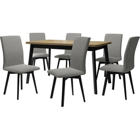 Conjunto de mesas y sillas para comedor Victorville 325, Negro, 75x80x140cm, Diámetro: 0, Número de asientos: 6, Estilo: Contemporary