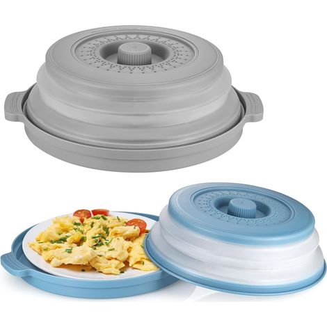 Lot de 2 Cloche Micro Ondes Rétractable, 26.8cm Couvercle Micro Ondes Pliable avec Plateau, Couvercle Anti Eclaboussure pour Micro Onde Fruits Légumes, sans BPA (1/5)