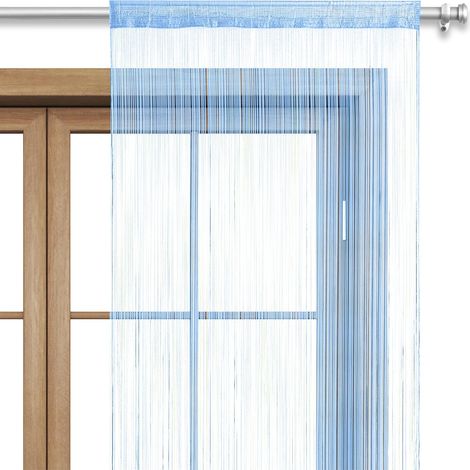 Rideau à Fils 100x200 cm Bleu Clair, Rideau de Porte Unicolore avec Passe tringle, Lavable, Décoration Moderne (1/3)