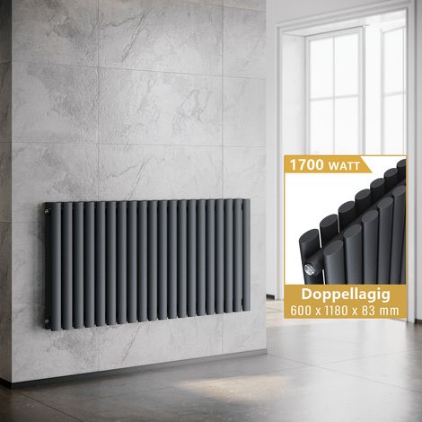 ELEGANT Heizkörper Anthrazit Paneelheizkörper Horizontal 600x1180mm Doppellagig (1/5)