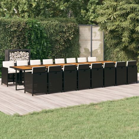 Ensemble à manger de jardin 17 pcs coussins noir résine tressée (1/5)