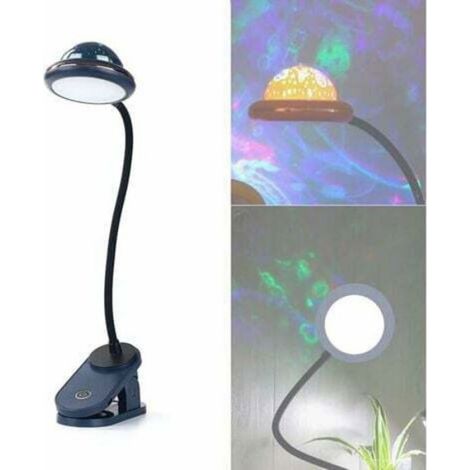 Lampe de chevet à pince LED rechargeable USB – Projection d'étoiles – Col de cygne en silicone (1/3)