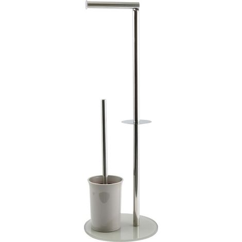 Bergamo Porte-Rouleau WC Brosse Acier Inoxydable - Support Verre Taupe - Accessoire 3 en 1 - Design Élégant et Pratique - Taille Standard - Compact et Polyvalent (1/5)
