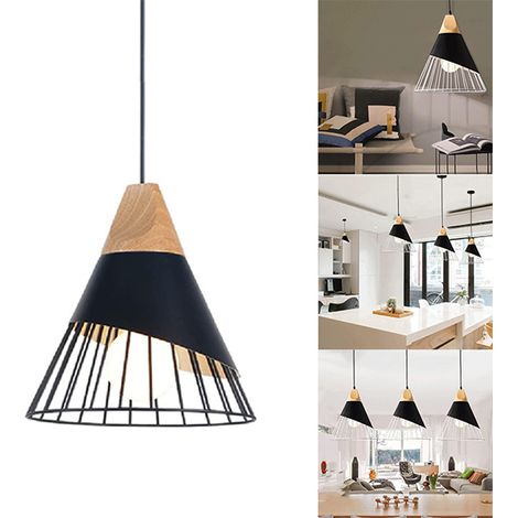 Lustre Métal Rétro - Cage Chambre Moderne - Suspension Cuisine (1,5m) - Ø25cm - E27, Industriel - Pour Salon, Réglable, Lumière chaude (1/5)