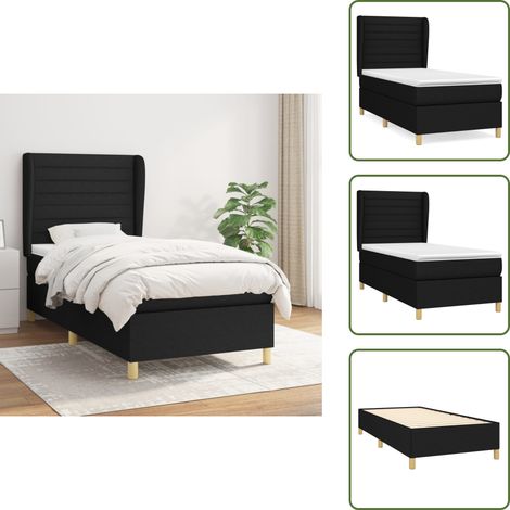 The Living Store Giroletto a Molle con Materasso Nero 100x200 cm in Tessuto - Materasso a molle