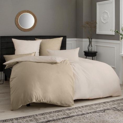 Bettwäsche Mikrofaser 4 tlg. 135 x 200 cm 02 - Sandy Beige Beige (1/5)