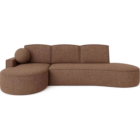 Ecksofa MOLLY mit abgerundeter Form in braunes Geflecht - trendige abgerundete Form (mit Schlaffunktion) Liegefläche: 140x207 cm (1/5)