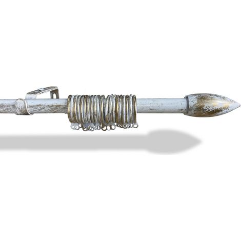 BASTONE BIANCO-ORO Per TENDA Regolabile DIAMETRO 19 MM. Completo DI ANELLI mod. oliva Cm. 120-210