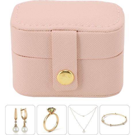 Mini boîte de rangement pour bagues en cuir PU, petit coffret à bijoux, organisateur de voyage, étui à boucles d'oreilles rose (1/5)