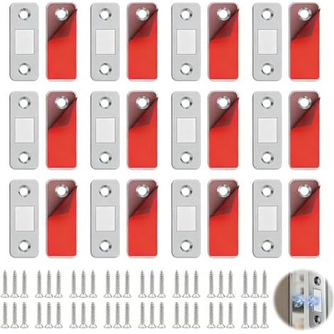 12 Paquets Aimant Porte Placard, Loqueteau Magnétique Ultra Fin avec Adhésif, Magnétiques Puissant de Placard Cuisine Loquet pour Coulissante Tiroirs Fenêtre Armoire - (1/5)