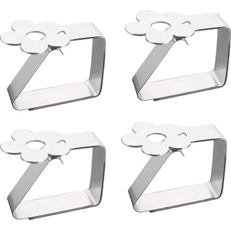 4-teiliges Set Tischdeckenclips aus Edelstahl mit Blumenmuster, geeignet für Tischdecken bis zu 3 cm Dicke, ideal für Terrasse, Haus, Garten und Außenbereich – Fei Yu (1/4)