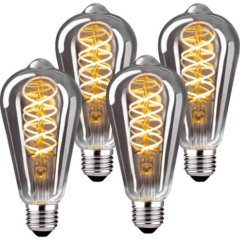 Bombilla LED Edison vintage, regulable, E27, 4 W, ideal para iluminación nostálgica y retro, gris, paquete de 4 (ST64 YHS)