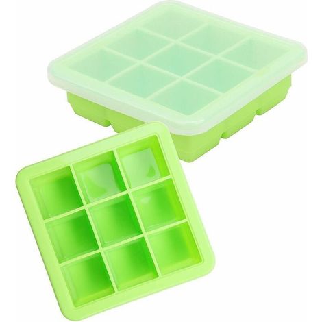 Bandeja de silicona para congelar alimentos para bebés con tapa transparente (juego de 2) - Bandeja para cubitos de hielo de 9 x 30 ml - Molde de silicona apilable para puré de frutas, leche materna y (1/5)