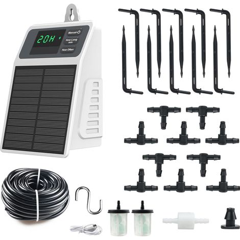 Système d'irrigation intelligent pour plantes - Kit d'irrigation goutte à goutte automatique avec charge solaire et batterie de 2200 mAh - Système d'irrigation pour 10 plantes en pot (1/5)