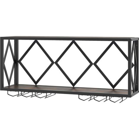 Wall Mounted Wine Rack with 16 Color LED Light Strip 6 Glass Holders Space for 39 Wine Bottles and 12 Glasses Rustic Brown (1/2)