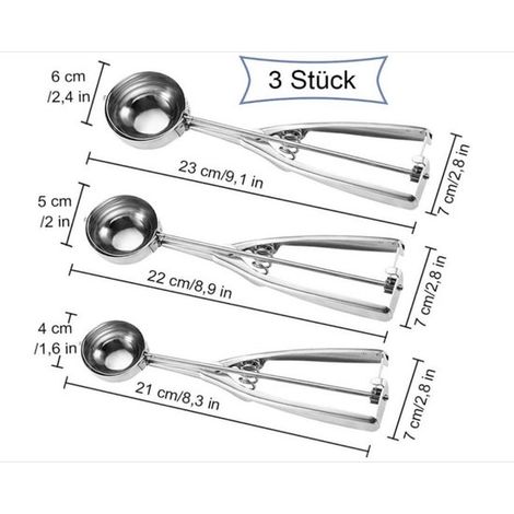 3 pezzi - Paletta per gelato - Ø6 cm - Paletta per gelato in acciaio inox per palline di gelato - Cucchiaio per gelato - Cucchiaio porzionatore - Cucchiaio per ciambelle - Paletta per gelato - Pinze p (1/4)