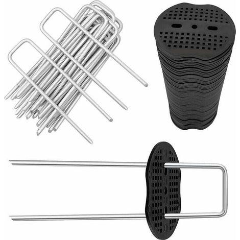 40 Pièces Piquets de Fixation avec Rondelles, Piquets de Jardin en Forme de U 150 mm x 40 mm, Ø 5 mm, Agrafes de Fixation pour Toile de paillage, Bache Anti-Mauvaises Herbes ((20 PCS /20 Rondelles) (1/4)