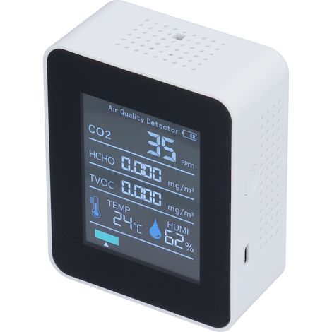 5-in-1 Smart-Luftqualitätsanalysator CO2 Temperatur Luftfeuchtigkeit Formaldehyd TVOC, Bluetooth-fähiger, wiederaufladbarer USB-Umweltsensor mit eingebautem Akku, Weiß. (1/5)