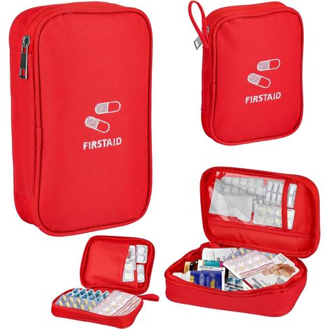 Set mit 2 Reiseapotheken-Sets (groß und klein), 14 x 11 cm / 21 x 13 cm, wasserdicht, rot, ideal zur Aufbewahrung Ihrer Medikamente auf Reisen.