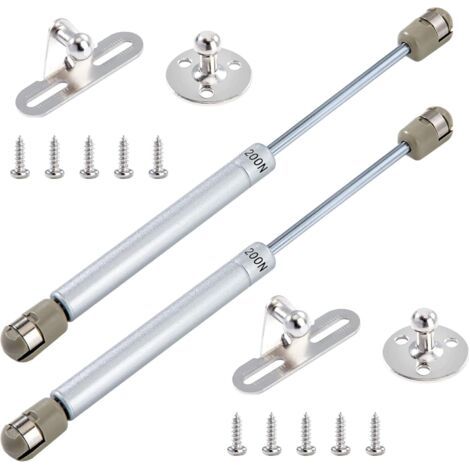 Vérins à Gaz 200N/20kg Hydraulique Ressort Charnières Amortisseurs à Gaz avec Vis pour Levage de Porte Armoire Meuble Cuisine Amortisseur Charniè Lot de 2 (Argent) (1/5)