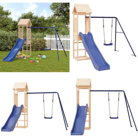 Aire de jeux d'extérieur bois de pin massif - Ensemble De Jeu Extérieur - Maisonnette De Jeu - Jouet En Bois - Aire De Jeux - Toboggan - Home & Living