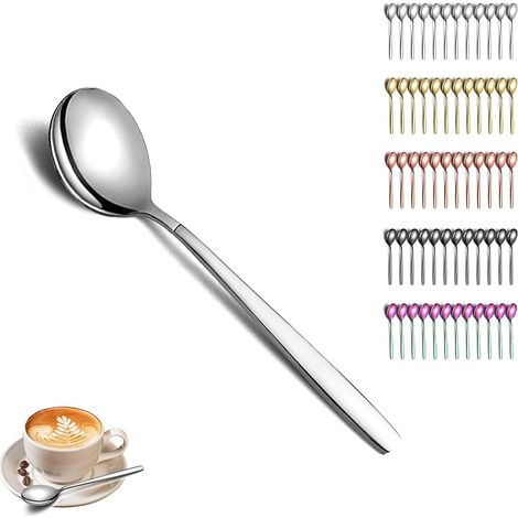 Ensemble de 12 Cuillères à Café en Argent - Acier Inoxydable Poli Brillant - Petite Cuillère à Dessert - Lave-Vaisselle (1/5)