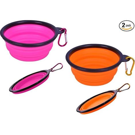 Collapsible Dog Bowl with Part Carabiners, Silicone Pet Bowls for Outdoor Activities, Travel and Food (1/3)