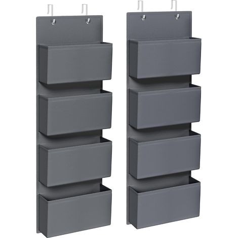 Étagères suspendues, lot de 2, 4 compartiments, rangement suspendu, organisateur, à fixer à une porte ou au mur, pour chambre, bureau, 12 x 33 x 100 cm, gris ardoise (1/5)