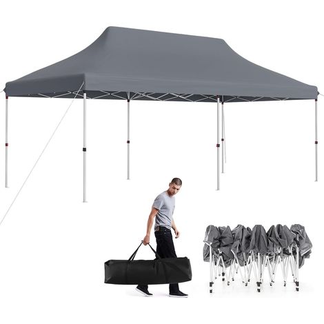 COSTWAY Carpa Plegable 3x6m, Pergolas de Jardin Pop UP, Protección UV 50+ Impermeable, Bolsa de Transporte, Cenadores Pabellón Jardin Exteriores (Gris) (1/5)