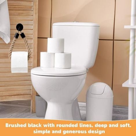 Porte Papier Toilette - Vintage - Corde en Chanvre - Bois - Noir Mat - Écologique et Durable (1/4)