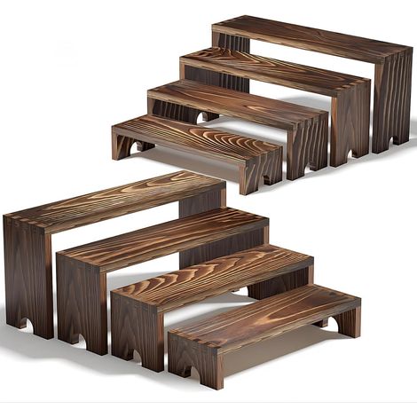 8 Pièces Grands Rehausseurs en Bois, 2 Lots 4 Niveaux Étagère Présentoir Bois Support de Table pour Parfum Cupcake Figurines Dessert Nourriture Cosmétiques Lotion Crème Bijoux (1/5)
