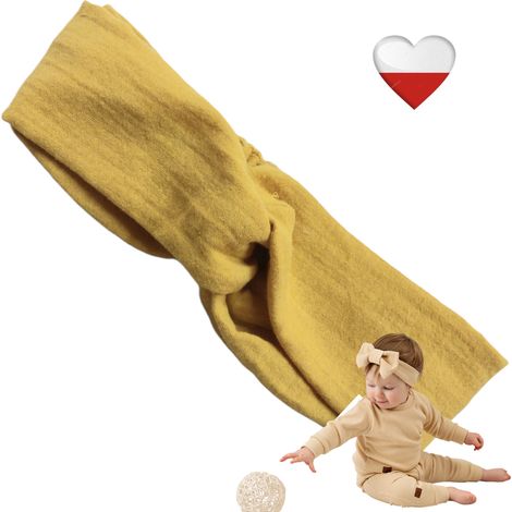 Fascia per capelli in mussola, intrecciata, color senape, mini, NappiMe Fasce per capelli da bambina (1/5)