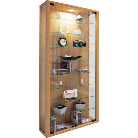 Ebuy24 – Vitrine en bois et verre 113x59x18 – Panneaux en verre de sécurité ESG – 8 étagères variables – Cadre en bois robuste (1/4)