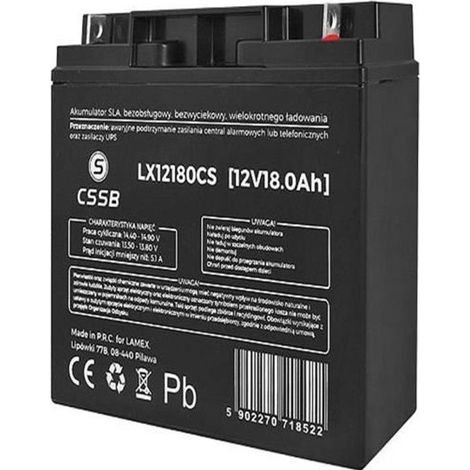 Batterie gel rechargeable 12V 18Ah sans entretien, sans fuite LX12180