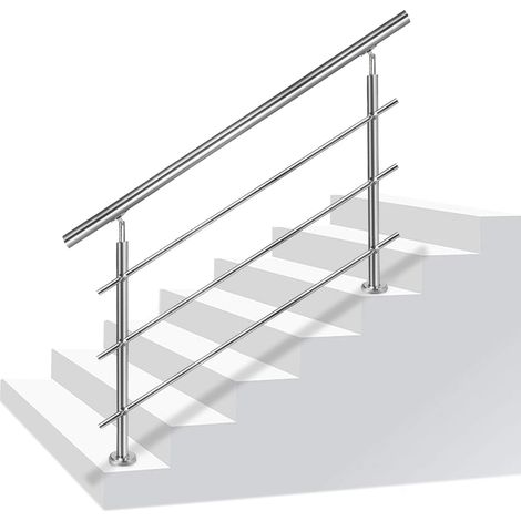 Treppengeländer 200cm Edelstahl Handlauf mit Pfosten Geländer Außen-Innen Eingangsgeländer ür Treppen Wand Treppenhandlauf inkl. Montagematerial, 3 Pfosten NAIZY (1/5)